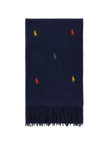 Embroid Pony Player Fringe Muffler Navy - POLO RALPH LAUREN - BALAAN 1