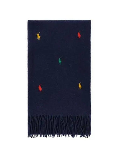 Embroid Pony Player Fringe Muffler Navy - POLO RALPH LAUREN - BALAAN 1