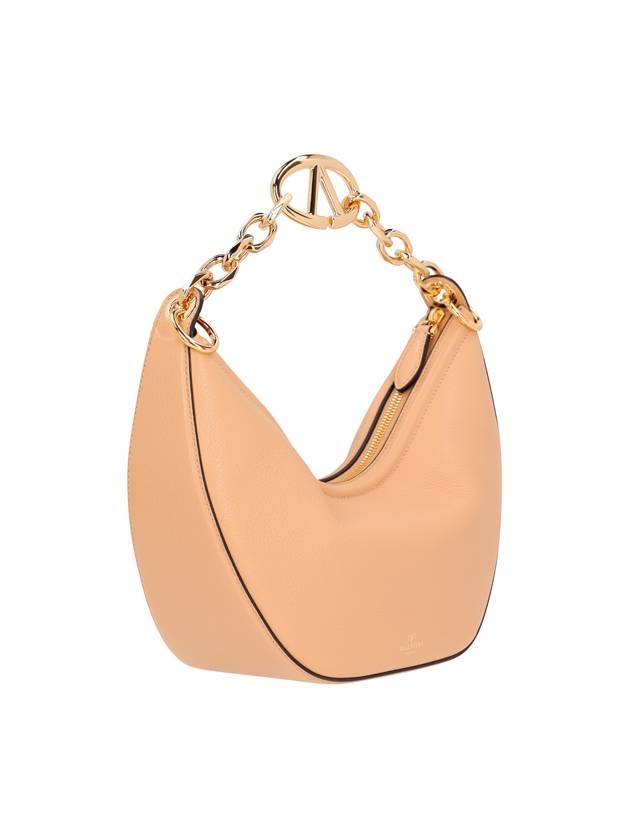 Small V Logo Moon Chain Grain Calfskin Hobo Tote Bag Cappuccino - VALENTINO - BALAAN 3