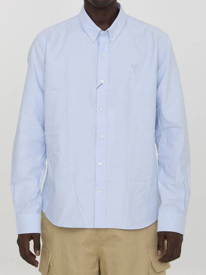 Embroidered logo long sleeve shirt light blue - AMI - BALAAN 2