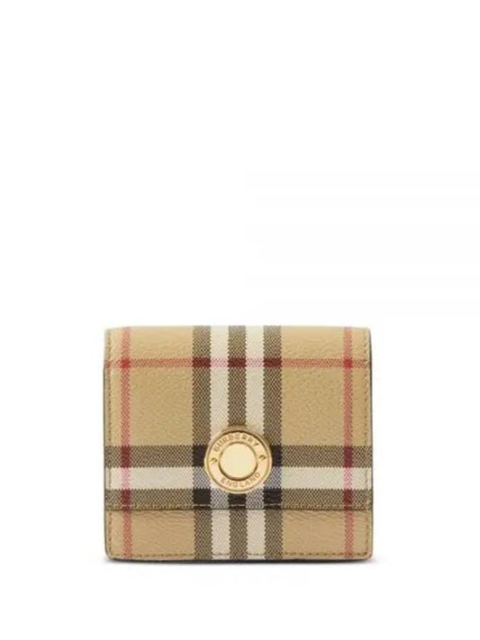 Check Small Leather Half Wallet Beige - BURBERRY - BALAAN 2