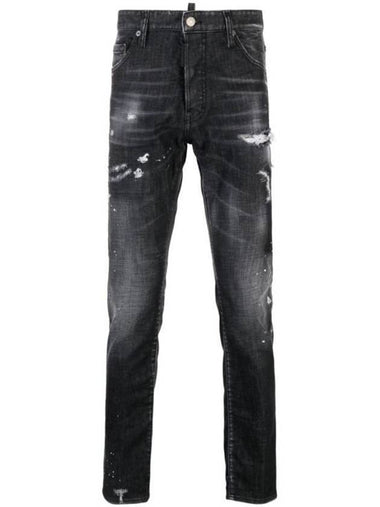 Stretch Cotton Leaf Effect Jeans Black - DSQUARED2 - BALAAN 1