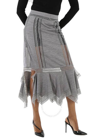 Burberry Ladies Cloud Grey Chantilly Lace And Wool Jersey Skirt, Brand Size 6 (US Size 4) - BURBERRY - BALAAN 1