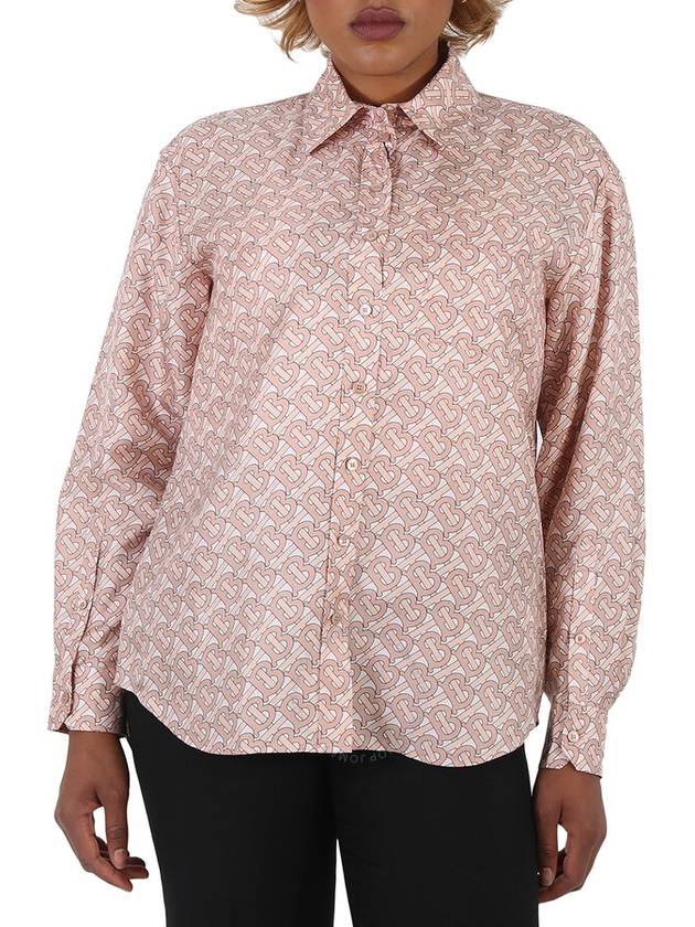 Women's Monogram Print Silk Long Sleeve Shirt Pink - BURBERRY - BALAAN 2