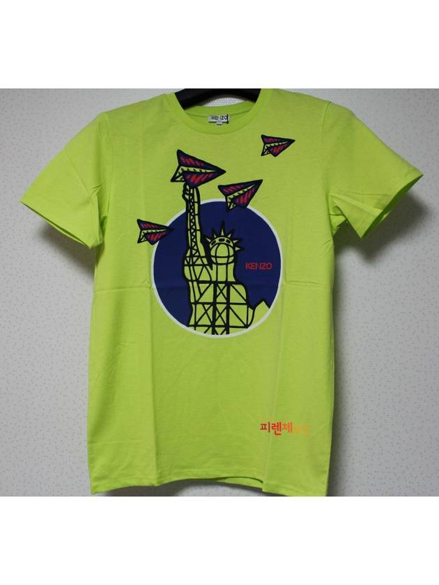 Neon yellow goddess statue face airplane short sleeve tshirt - KENZO - BALAAN 2