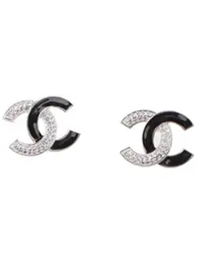 CC Logo Earrings Silver Black - CHANEL - BALAAN 1