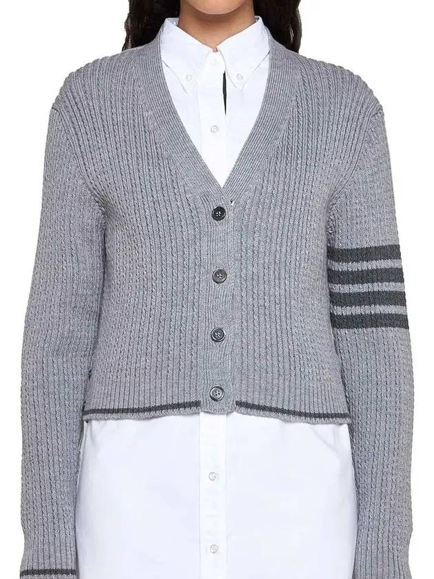 4 Bar Cable Wool Crop Cardigan Grey - THOM BROWNE - BALAAN 3