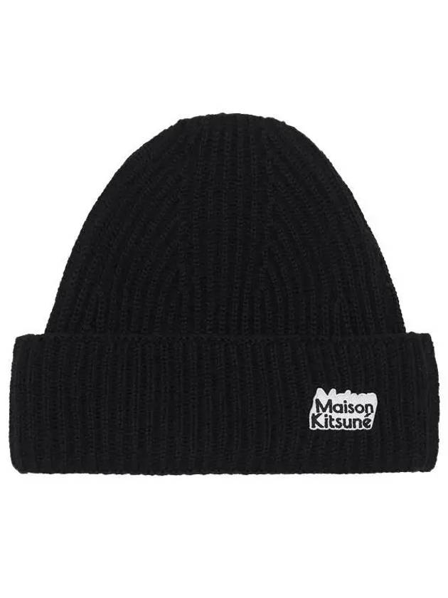 Logo Patch Beanie Black - MAISON KITSUNE - BALAAN.