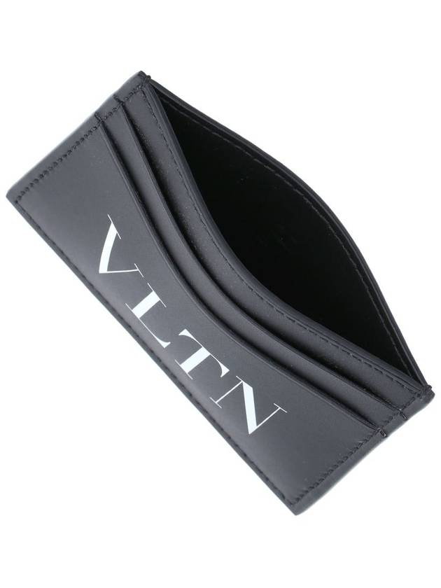 VLTN Logo Print Leather Card Wallet Black - VALENTINO - BALAAN 4