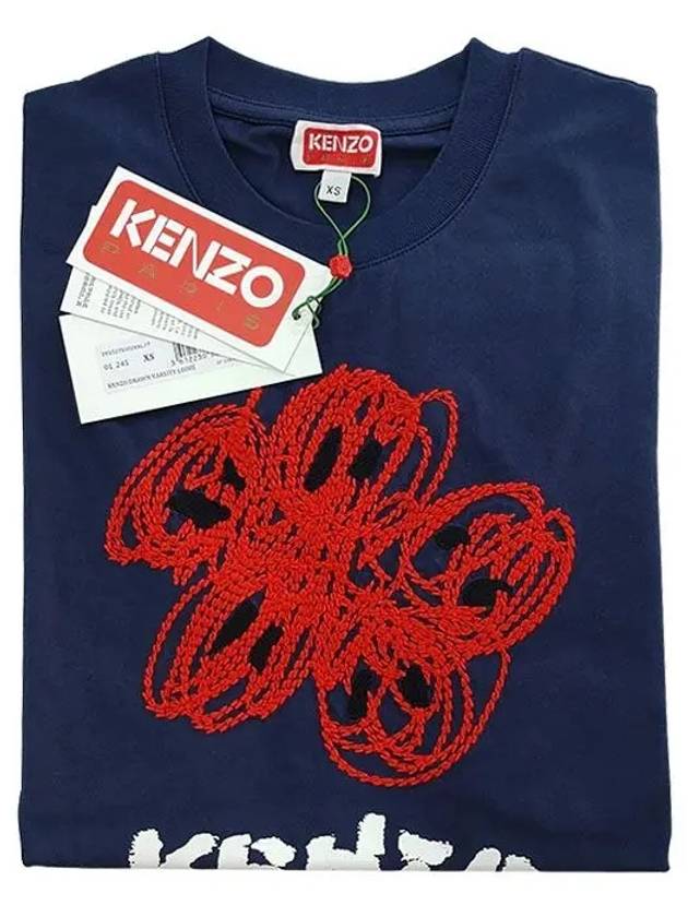 Graphic Print Crew Neck Cotton Short Sleeve T-Shirt Blue - KENZO - BALAAN 4