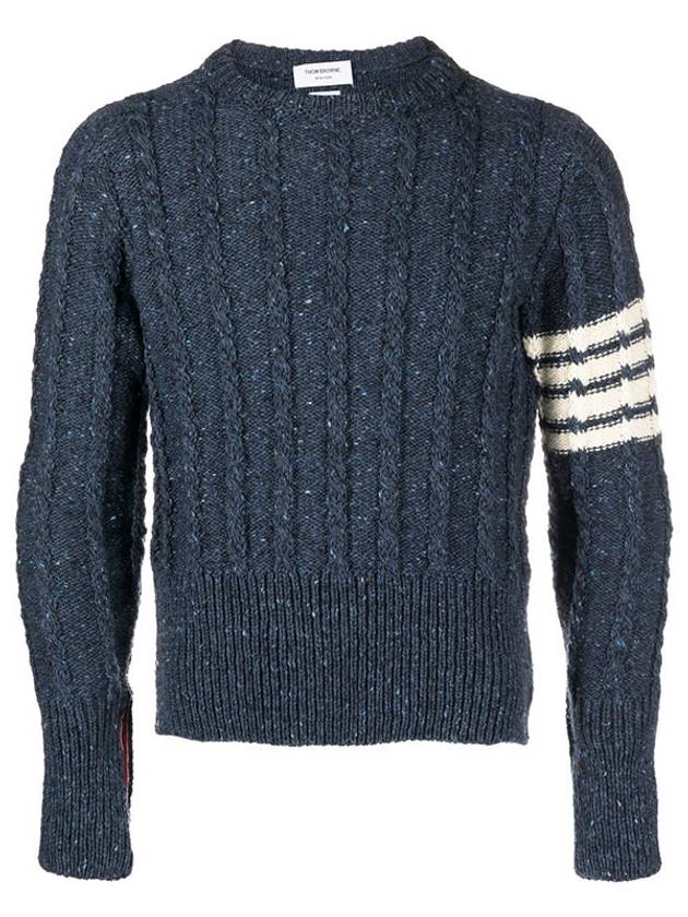 Donegal Twist Cable 4-Bar Classic Crewneck Knit Top Blue - THOM BROWNE - BALAAN 5