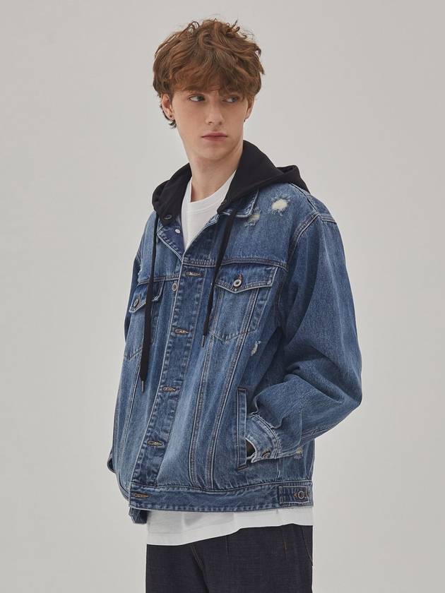 Hood Detachable Trucker Denim Jacket Blue - CORK - BALAAN 1