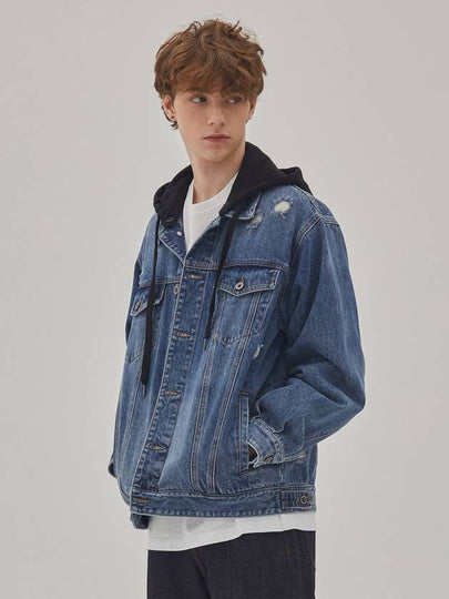 Hood Detachable Trucker Denim Jacket Blue - CORK - BALAAN 2