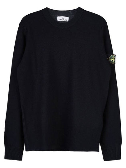 Men's Wappen Patch Crew Neck Wool Knit Top Black - STONE ISLAND - BALAAN 2