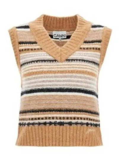 Striped Soft Wool Knit Vest Brown - GANNI - BALAAN 2