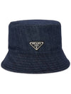 Triangle Logo Denim Cotton Bucket Hat Navy - PRADA - BALAAN 4