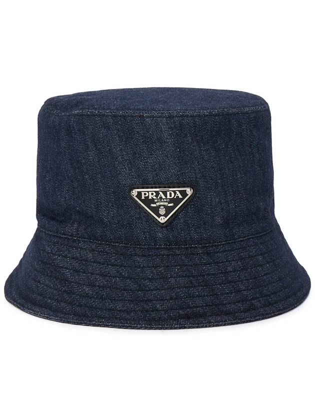 Triangle Logo Denim Cotton Bucket Hat Navy - PRADA - BALAAN 4