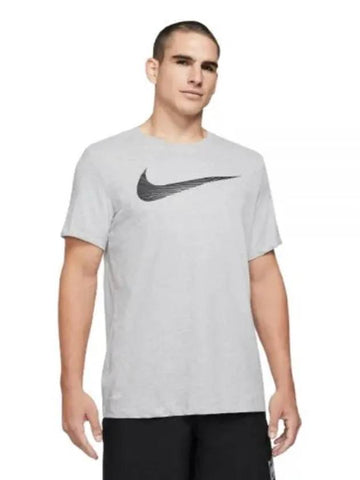 Swoosh Dri Fit Cotton Short Sleeve T-Shirt Grey - NIKE - BALAAN 1