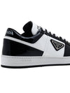 Men's Downtown Triangle Logo Leather Low Top Sneakers White Black - PRADA - BALAAN 11