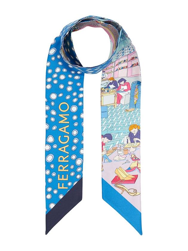 Atelier Print Mini Silk Scarf Blue - SALVATORE FERRAGAMO - BALAAN 1