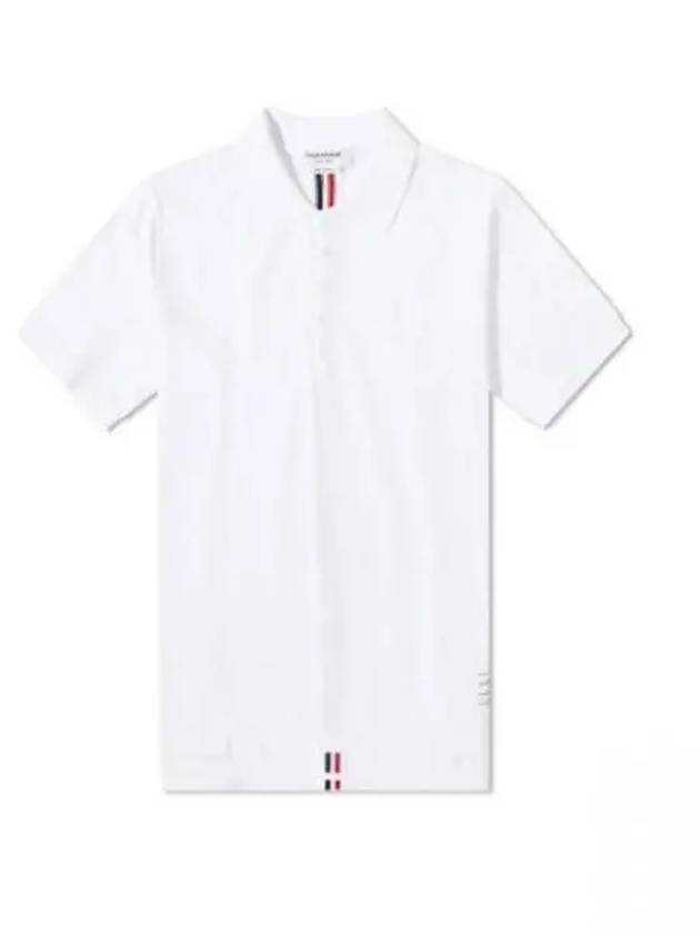 Men's Cotton Pique Center Bag Striped Short Sleeve Polo Shirt White - THOM BROWNE - BALAAN 2