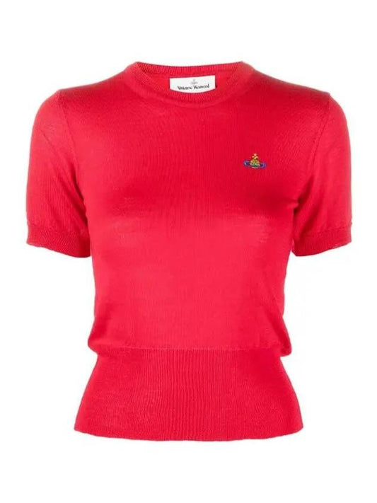 Women's ORB Logo Wool Silk Blend Crop Knit Top Red - VIVIENNE WESTWOOD - BALAAN 2