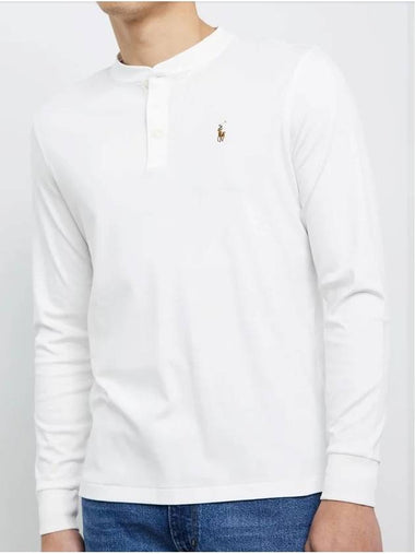 Custom slim fit white henley neck long sleeve tshirt - POLO RALPH LAUREN - BALAAN 1