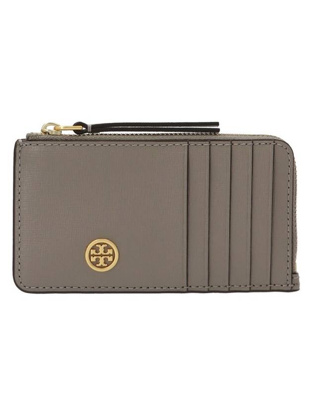 Porta Carte Robinson Leather Card Wallet Gray - TORY BURCH - BALAAN 1