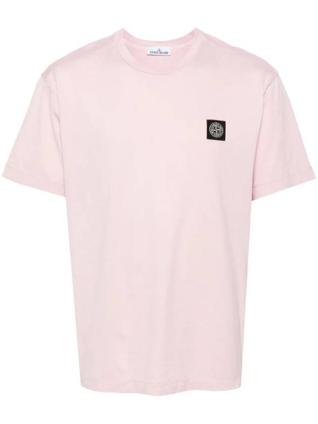 Logo Patch Short Sleeves T-Shirt Pink - STONE ISLAND - BALAAN 1