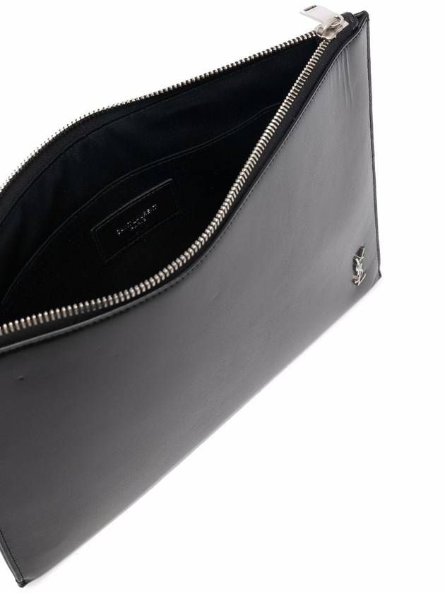 Tiny Monogram Silver Clutch Bag Black - SAINT LAURENT - BALAAN 3