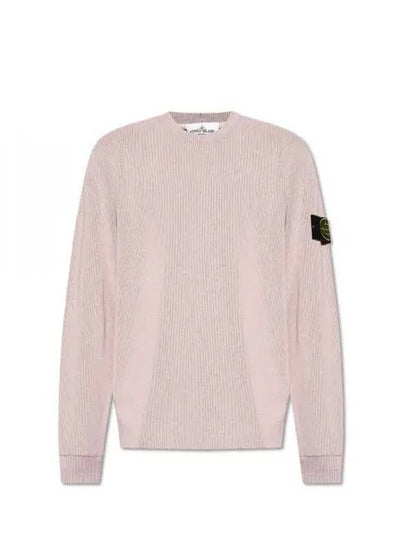 Compass Badge Crew Neck Ribbed Cotton Knit Top Pink - STONE ISLAND - BALAAN 2