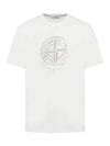 Men's Logo Print Crew Neck Short Sleeve T-Shirt White - STONE ISLAND - BALAAN 2