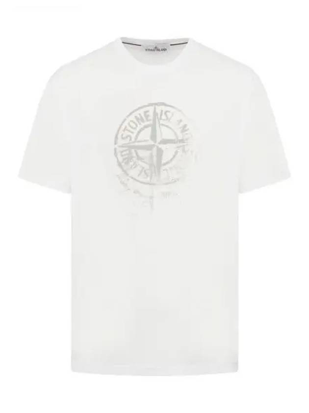 Men's Logo Print Crew Neck Short Sleeve T-Shirt White - STONE ISLAND - BALAAN 2