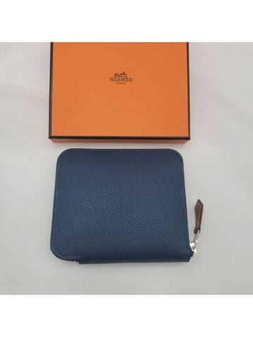 Silk half wallet bleu de pruce monte John Milton W engraved H085877CKAA - HERMES - BALAAN 1