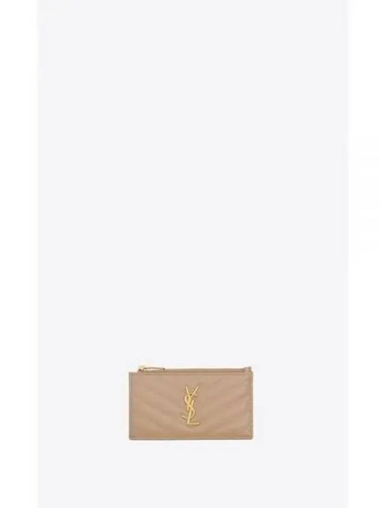 Monogram Fragment Zipper Card Wallet Dark Beige - SAINT LAURENT - BALAAN 2