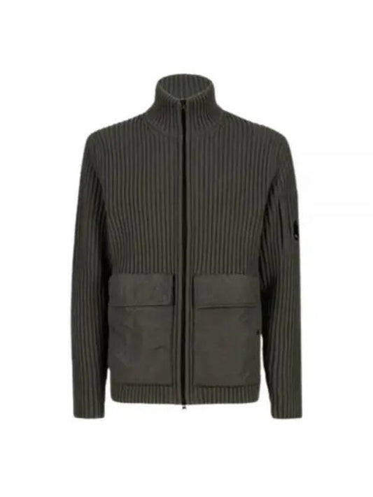 Lambswool Chrome Blend Zip-Up Cardigan Green - CP COMPANY - BALAAN 2