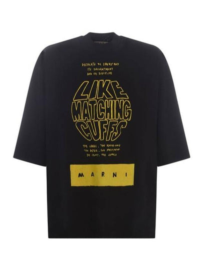 Slogan Print Short Sleeve T-Shirt Black - MARNI - BALAAN 2