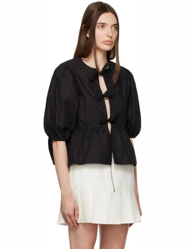 Poplin Peplum Tie Cotton Blouse Black - GANNI - BALAAN 3