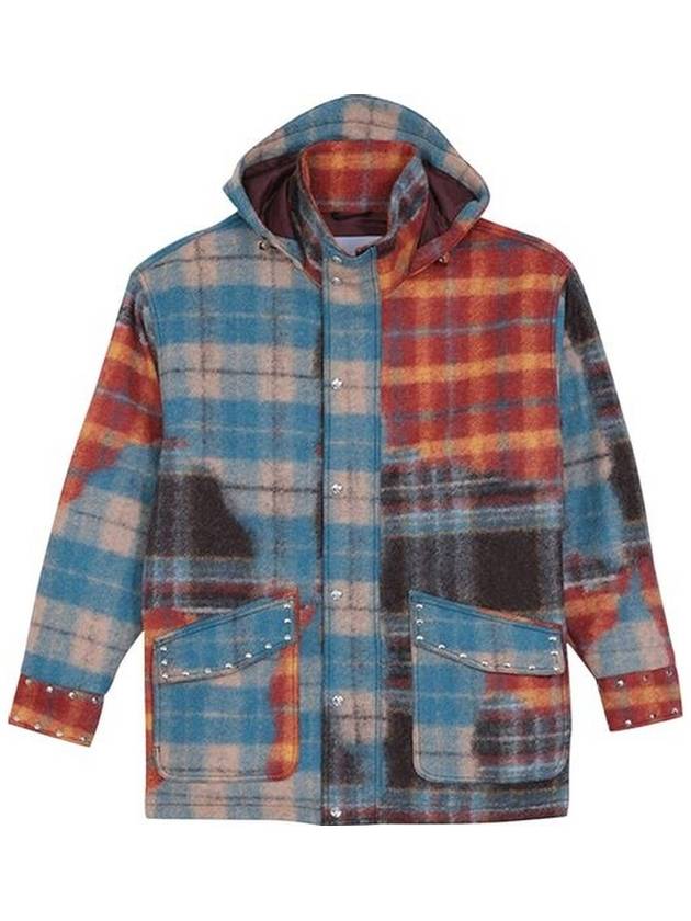 Bluemarble Men's Red / Blue Studded Tartan Wool Parka, Size Small - BLUEMARBLE - BALAAN 1