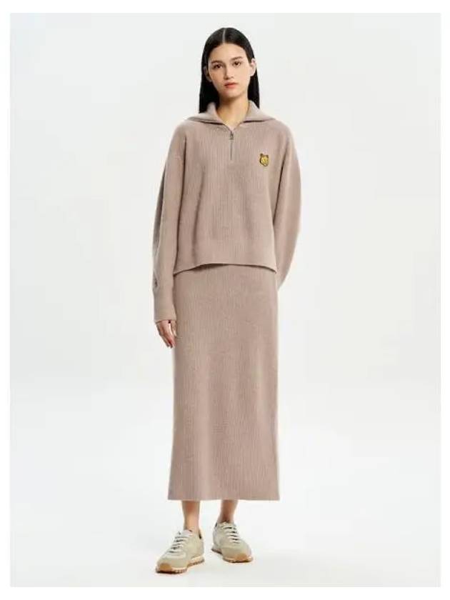 Women s bold foxhead patch long pleated skirt beige melange domestic product - MAISON KITSUNE - BALAAN 1