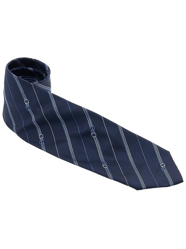 Men's Gancini Stripe Silk Tie Marine Blue - SALVATORE FERRAGAMO - BALAAN 3