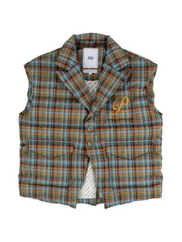 Goose Down Check Padding Vest Green - PEOPLE OF THE WORLD - BALAAN 1