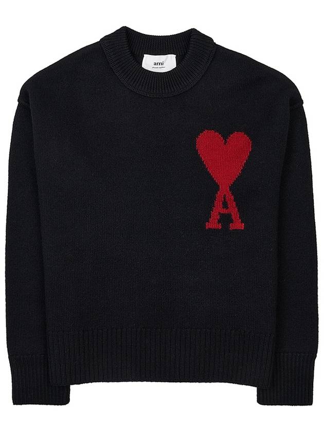 Intarsia Big Heart Logo Wool Knit Top Black - AMI - BALAAN 11