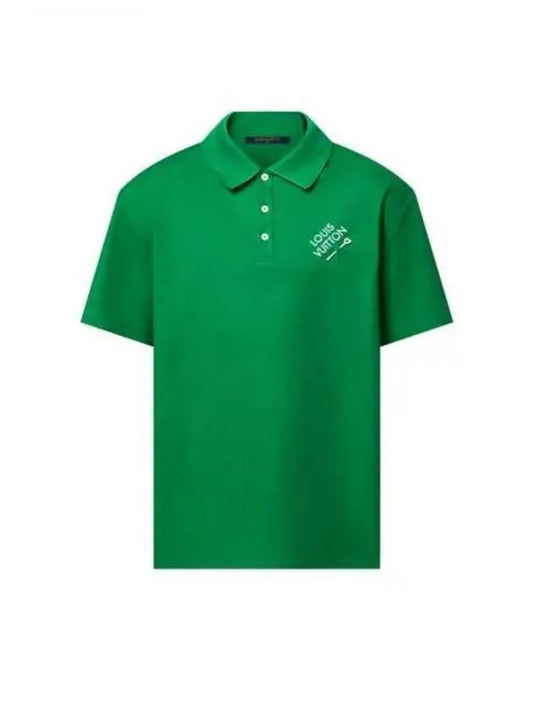 Embroidered Signature Short Sleeved Cotton Polo Green 1AFQ82 - LOUIS VUITTON - BALAAN 1