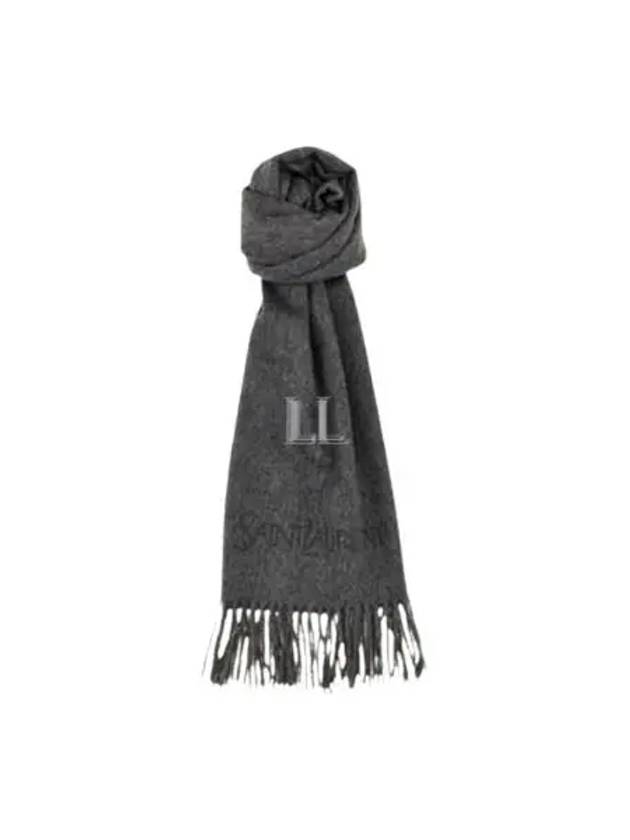 Logo Embroidered Cashmere Muffler Graphite - SAINT LAURENT - BALAAN 2