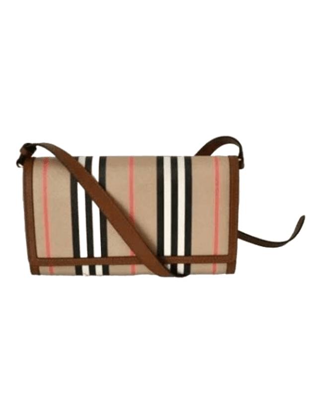 Hannah Striped Leather Flap Cross Bag Beige - BURBERRY - BALAAN 1