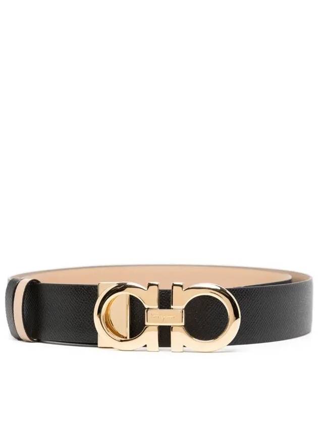 Gancini Reversible Leather Belt Black Macadamia - SALVATORE FERRAGAMO - BALAAN 5