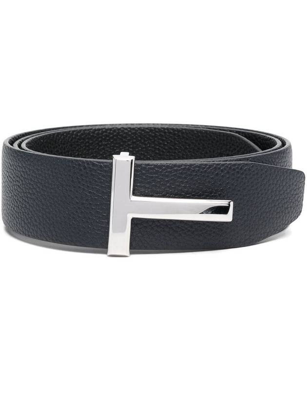 Sliver Soft Grain Leather T Icon Belt Dark Navy Black - TOM FORD - BALAAN 2