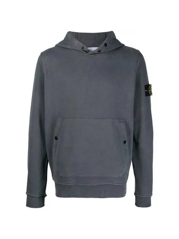 Snap Brushed Cotton Fleece Hoodie Lead Grey - STONE ISLAND - BALAAN 1