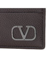 Signature V Logo Leather Card Wallet Brown - VALENTINO - BALAAN 7